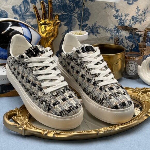 🆕 KURT GEIGER LONDON 🧿 NWOB Laney Tweed Eagle Low Top Sneakers, Sz EU40 US 9 - Picture 3 of 12